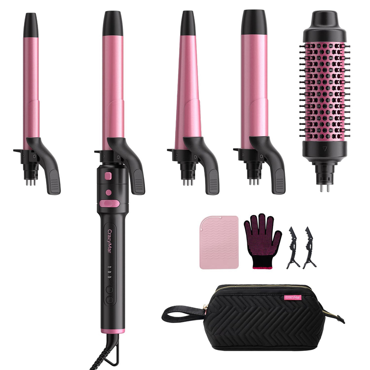 CrazyMar 5-in-1 rotating curling iron set for versatile styling at home or on the go