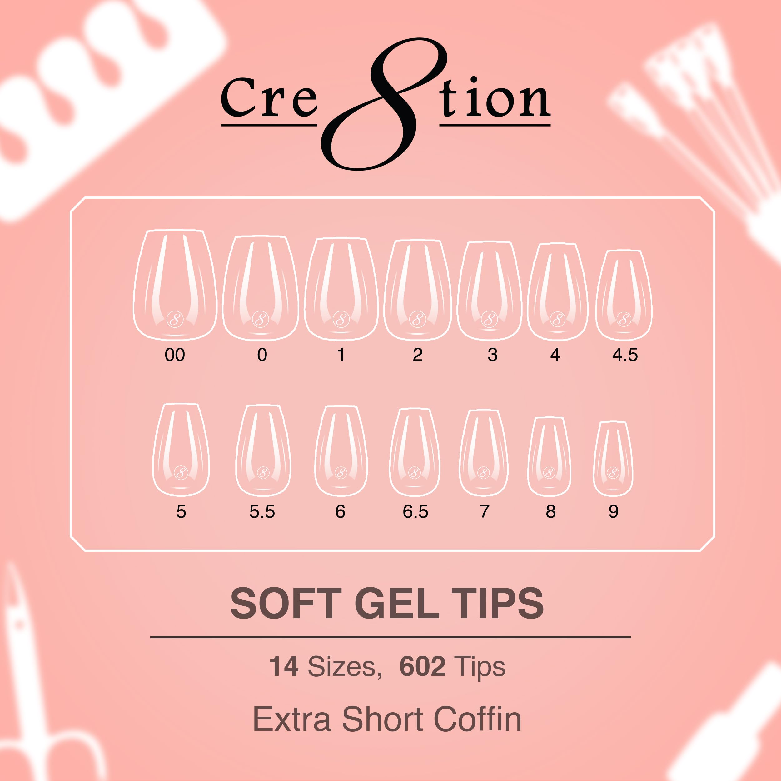 Cre8tion coffin tips 00 size for precise extensions fitting.