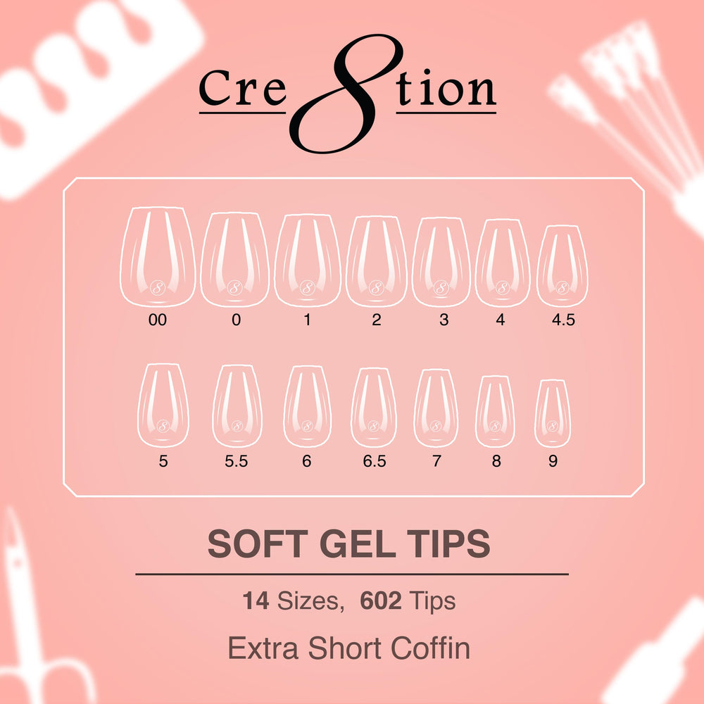 Cre8tion coffin tips 00 size for precise extensions fitting.