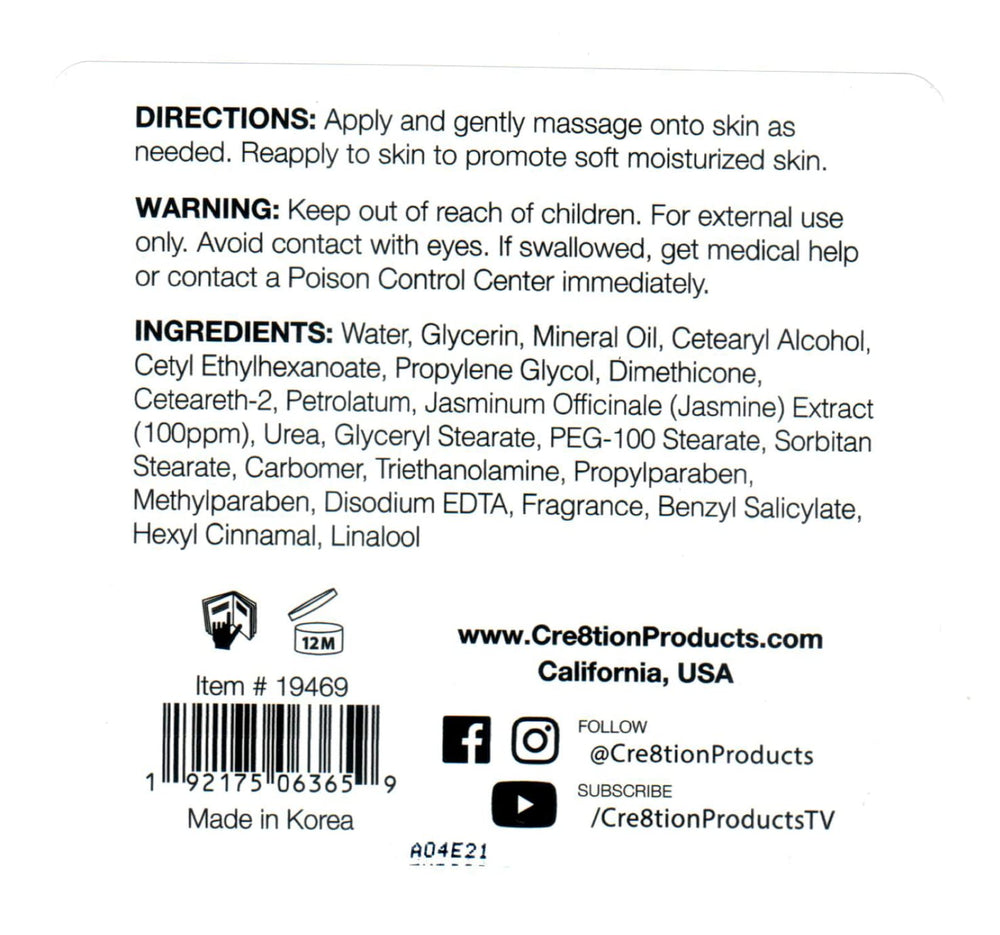 Cre8tion Spa Hand & Body Lotion cream texture closeup shows rich, velvet moisturizer