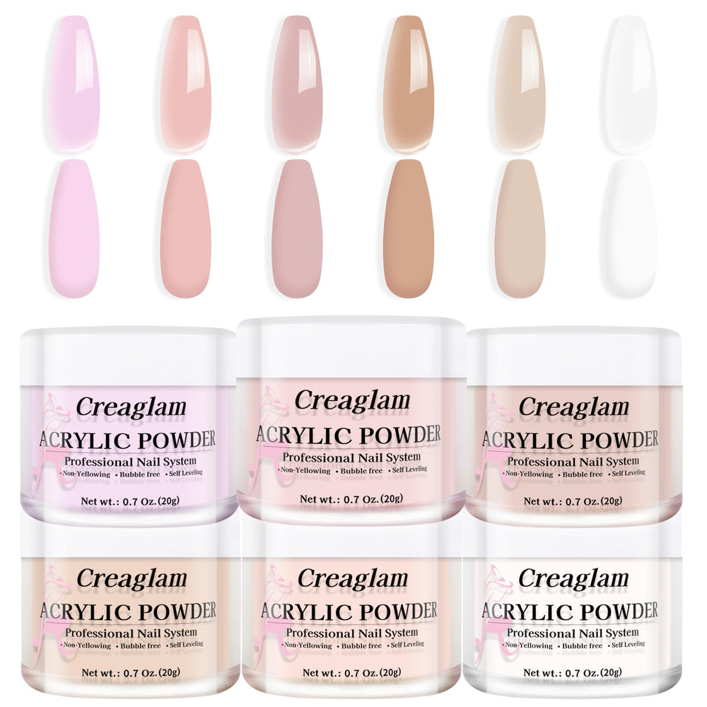 Creaglam acrylic powder kit six-color pack shot for versatile nail art.