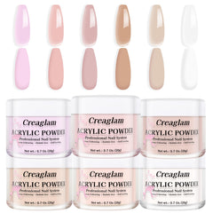 Creaglam acrylic powder kit six-color pack shot for versatile nail art.