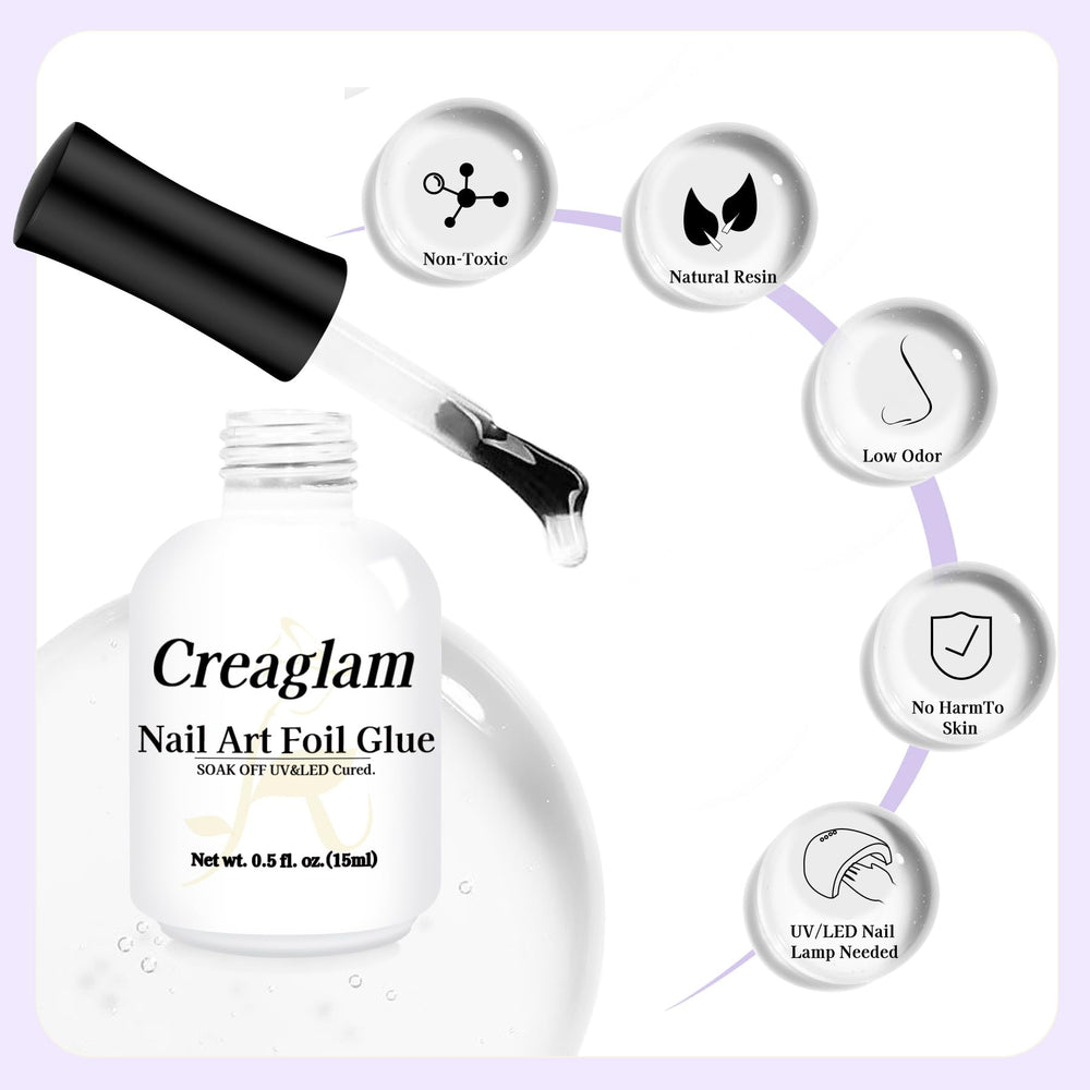 Creaglam LED lamp cure for quick and efficient nail foil application.