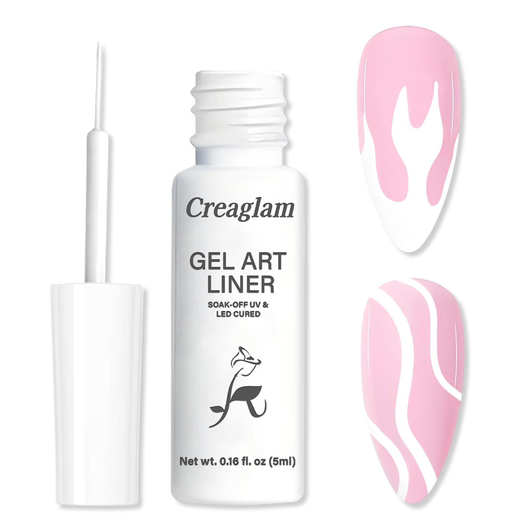Creaglam White Nail Art Gel Liner with ultra-fine brush for crisp French tips.