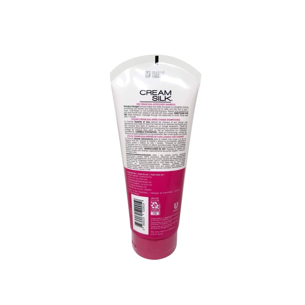Cream Silk Standout Straight label closeup highlights nourishing formula for sleek hair.