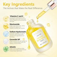 Createreedo serum droplets dispersing on skin for a dewy glow.