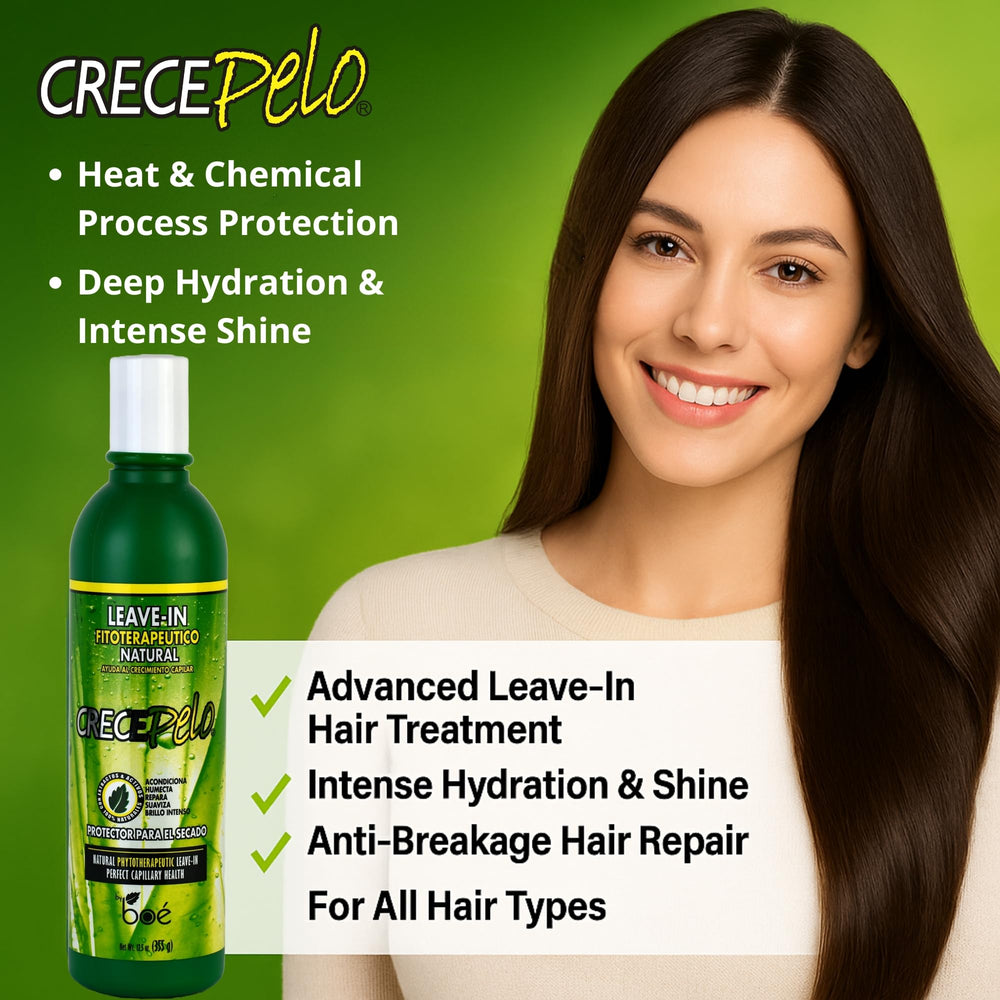 Crece Pelo product demonstrating heat protection during styling.