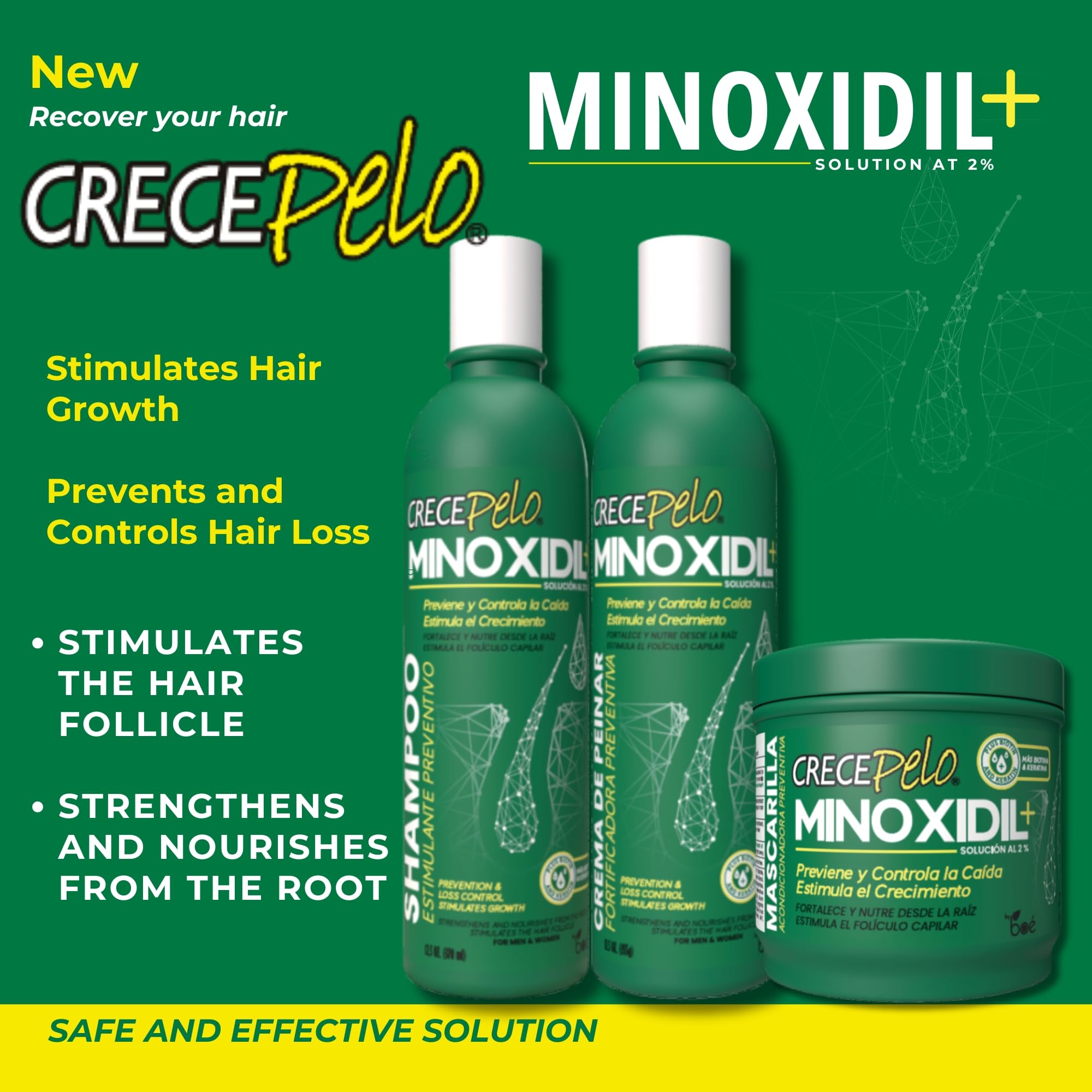 Crece Pelo Minoxidil Leave-In Cream texture swatch shows quick-absorbing formula for easy styling.