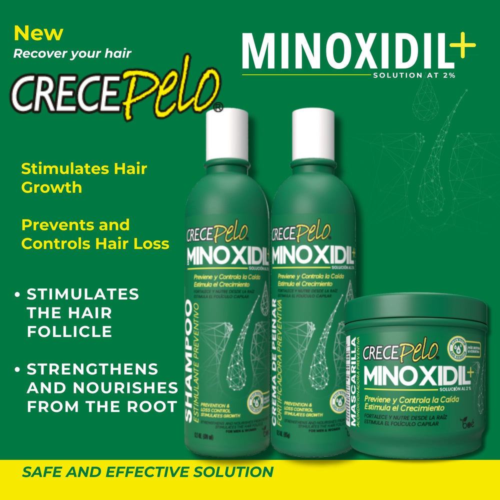 Crece Pelo Minoxidil Leave-In Cream texture swatch shows quick-absorbing formula for easy styling.