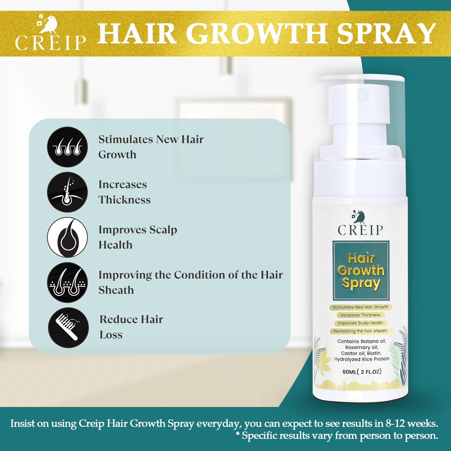 Creip angled spray nozzle applying formula to scalp.