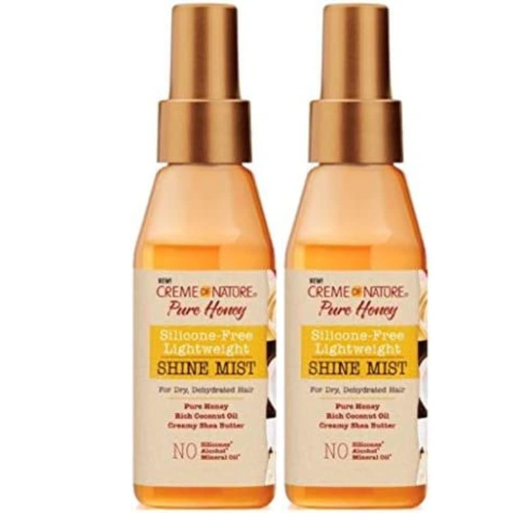 Creme of Nature Pure Honey Shine Mist hair gloss application demonstrates quick styling.