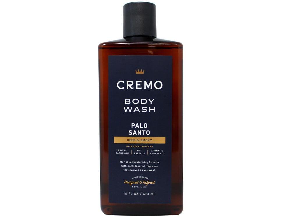 Cremo Italian Bergamot body wash bottle delivering bright, fresh scent to start your day.