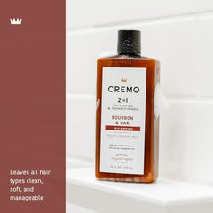 Cremo Bourbon & Oak barber-grade packaging conveys premium grooming quality.