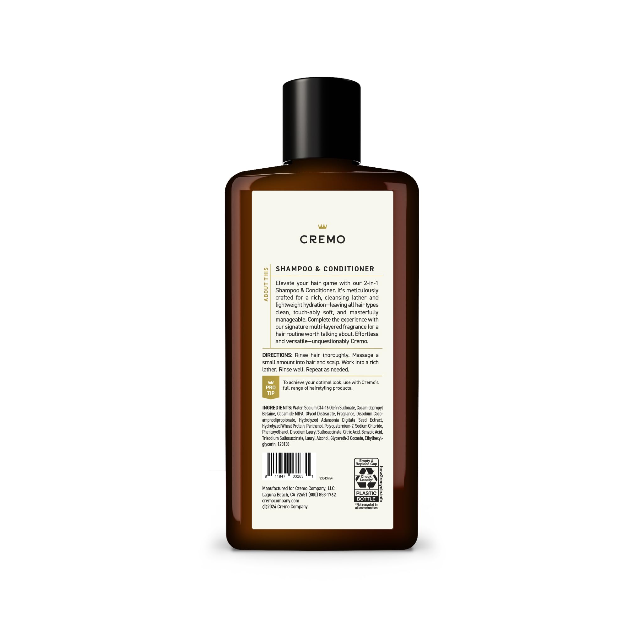 Cremo Bourbon & Oak premium bathroom display evokes high-end barber shop aesthetics.