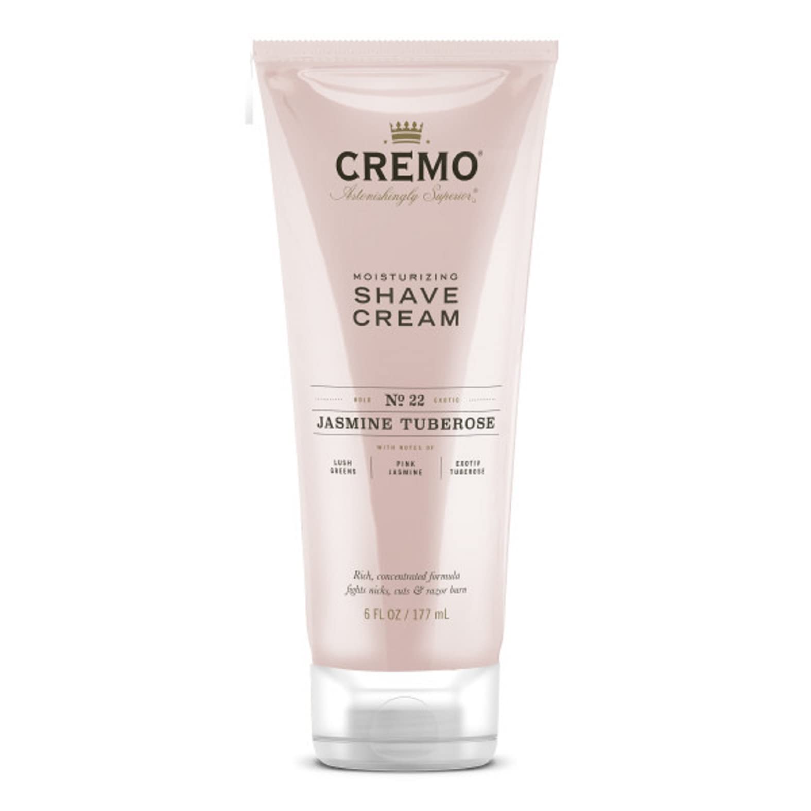Cremo Jasmine Tuberose Reserve bottle with moisturizing shave cream for a smooth shave