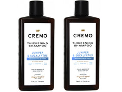 Cremo Juniper & Eucalyptus shampoo bottle front, barber-grade branding for added volume