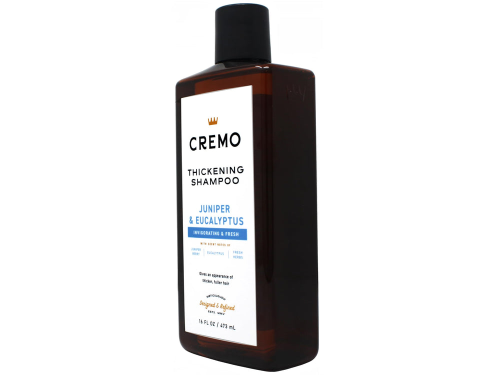 Cremo Juniper & Eucalyptus shampoo lather showing layered fragrance for a refreshing wash