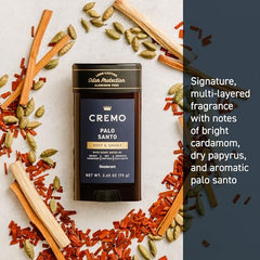 Cremo Palo Santo deodorant being applied underarm showing smooth glide
