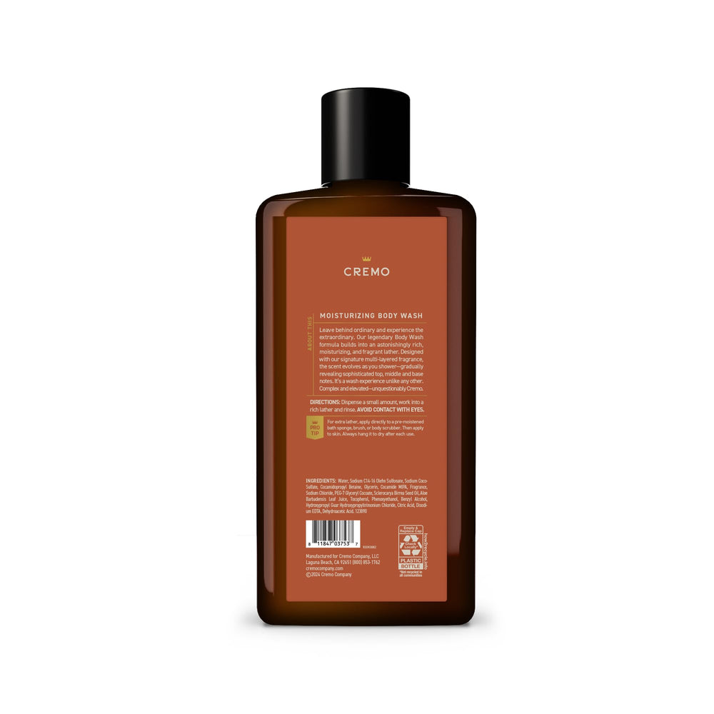 Luxurious bathroom scene featuring Cremo Golden Amber Body Wash as part of a routine.