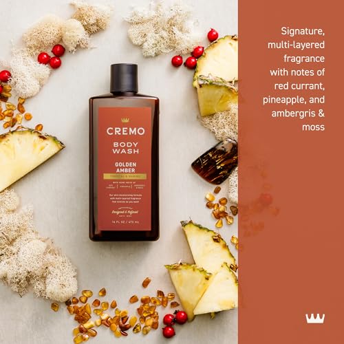 Cremo Rich-Lathering Golden Amber Body Wash foam close-up for moisturizing cleanse.