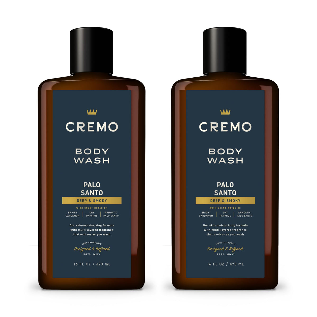 Cremo Rich-Lathering Palo Santo bottle shows premium scent and balanced hydration.