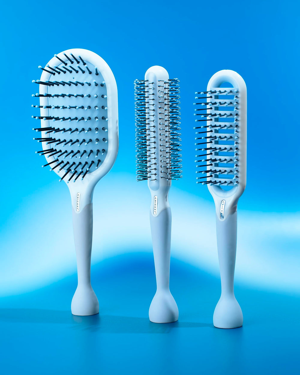 Cricket Friction Free Vent Brush used on wet hair for rapid styling.