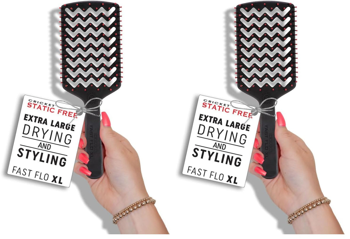 Cricket Static Free Fast Flo XL Vent Hair Brush Pack 2 for quick blow drying and detangling