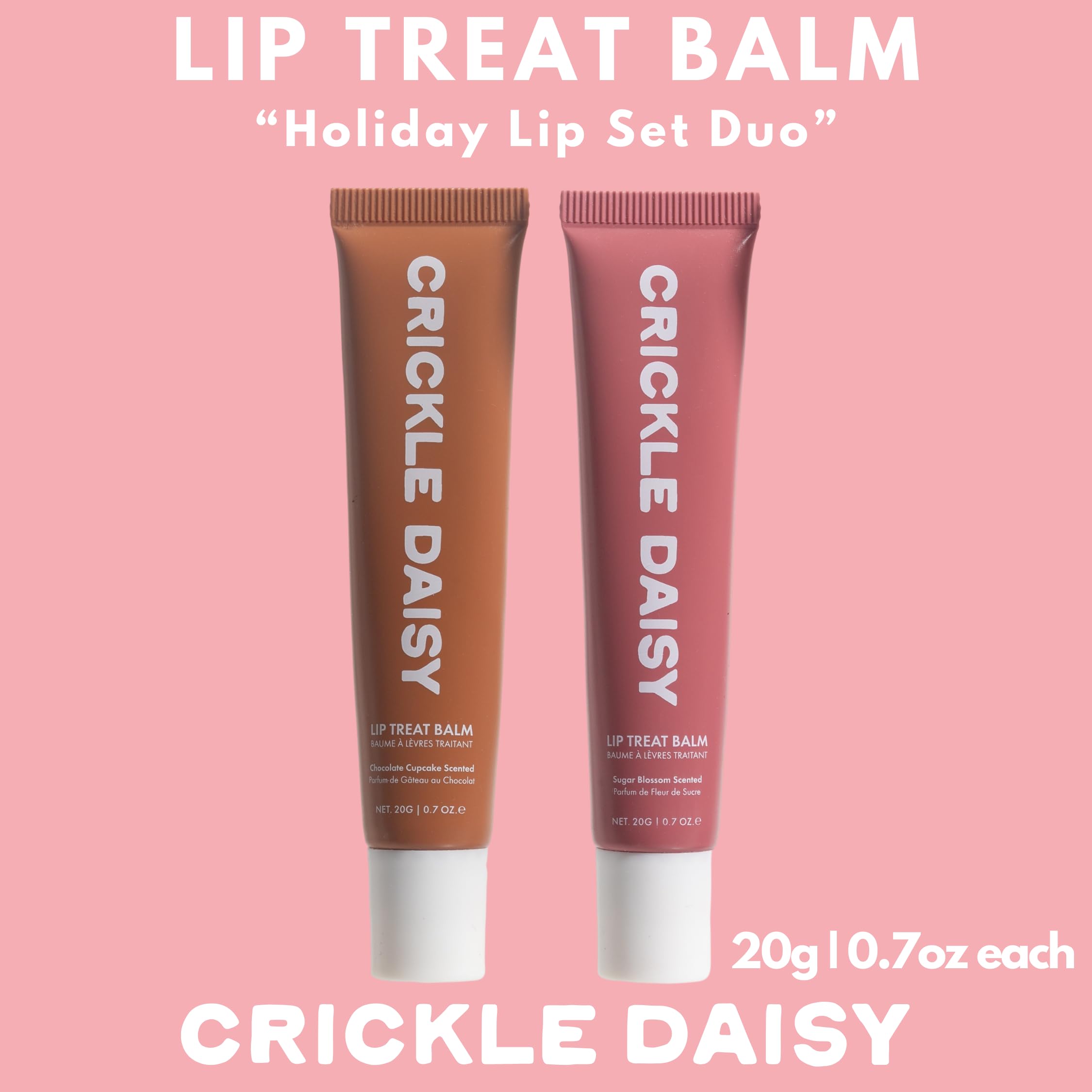 Close-up of Crickle Daisy Lip Treat Balm Sugar Blossom on lips showing gloss.
