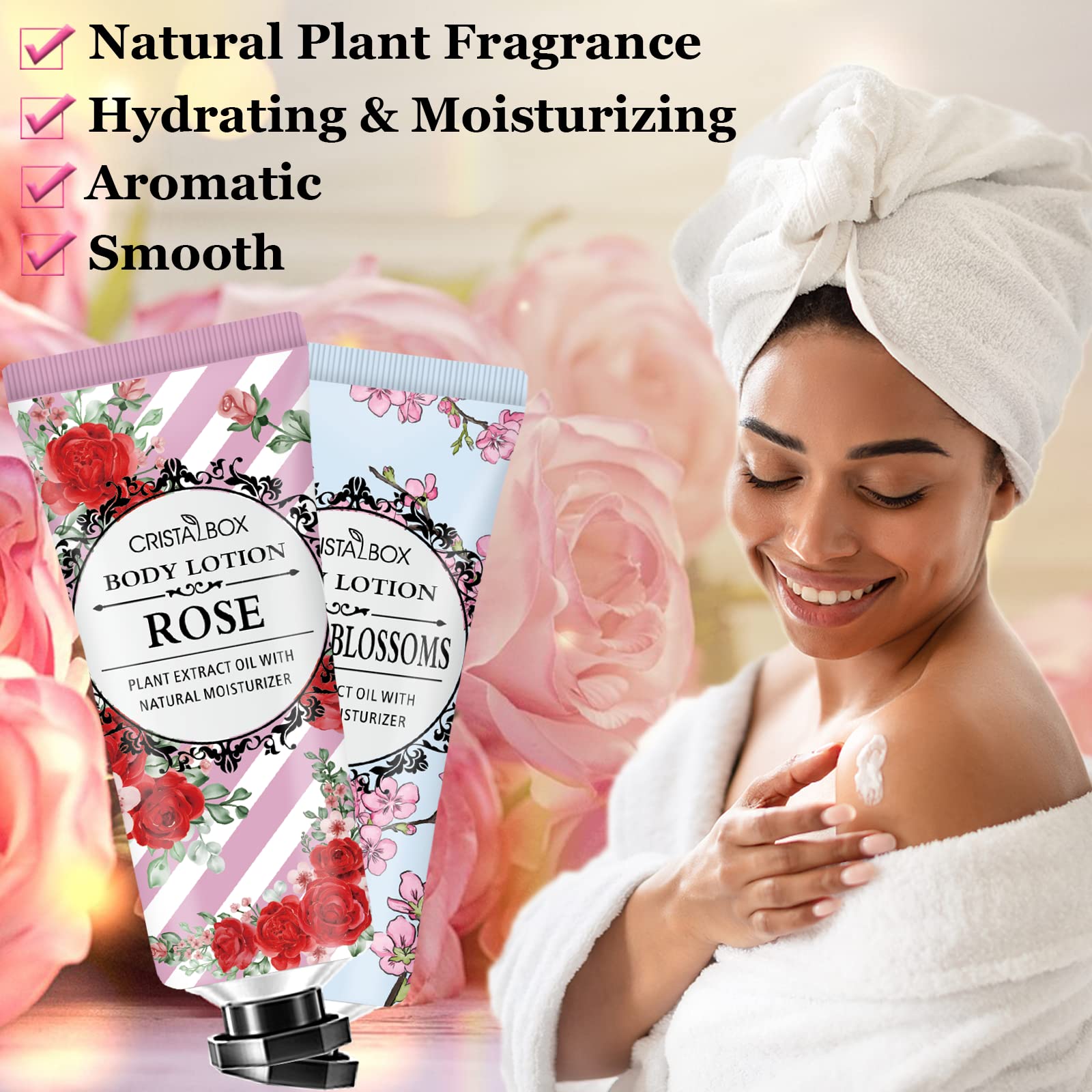 CRISTALBOX 36-pack cherry blossoms lotion with delicate scent and long-lasting moisture.