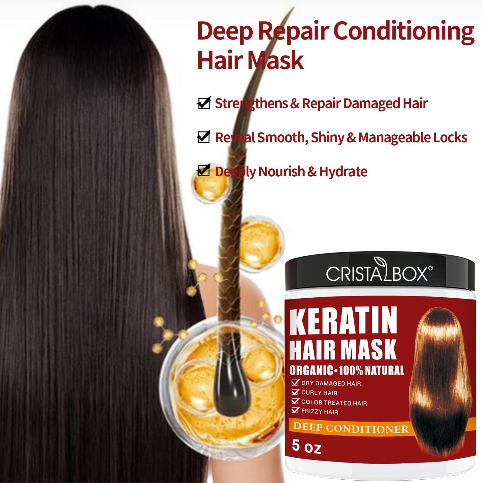 CRISTALBOX Collagen Hair Mask pack shot delivers moisture and shine.