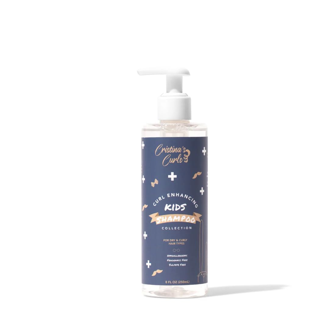 Cristina's Curls Kids Shampoo bottle pour, gentle cleansing and hydration.