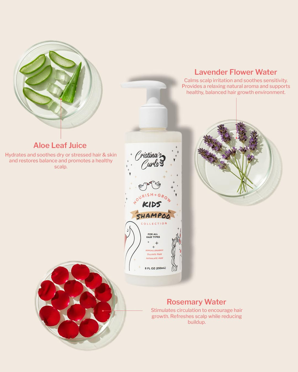 Cristina's Curls Kids Shampoo demonstrates soft, manageable hair after rinse.