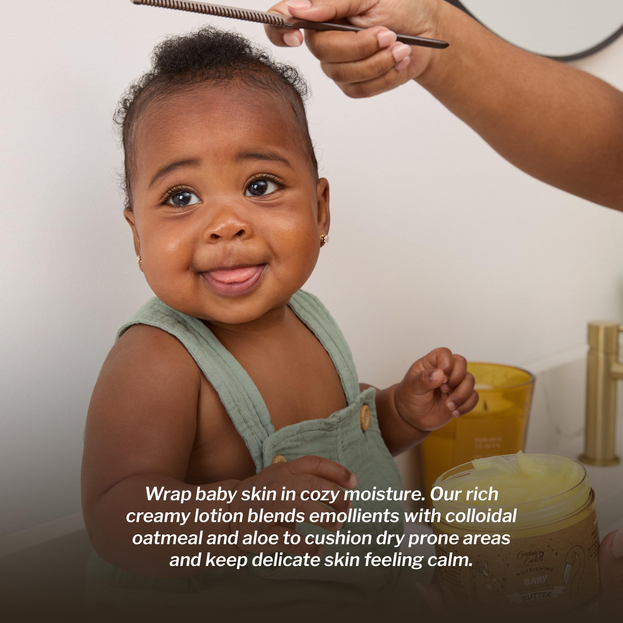 Whipped texture seen in Cristina's Curls Nourishing Baby Butter for easy distribution.