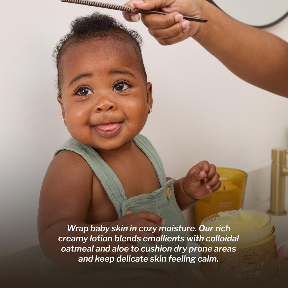Whipped texture seen in Cristina's Curls Nourishing Baby Butter for easy distribution.