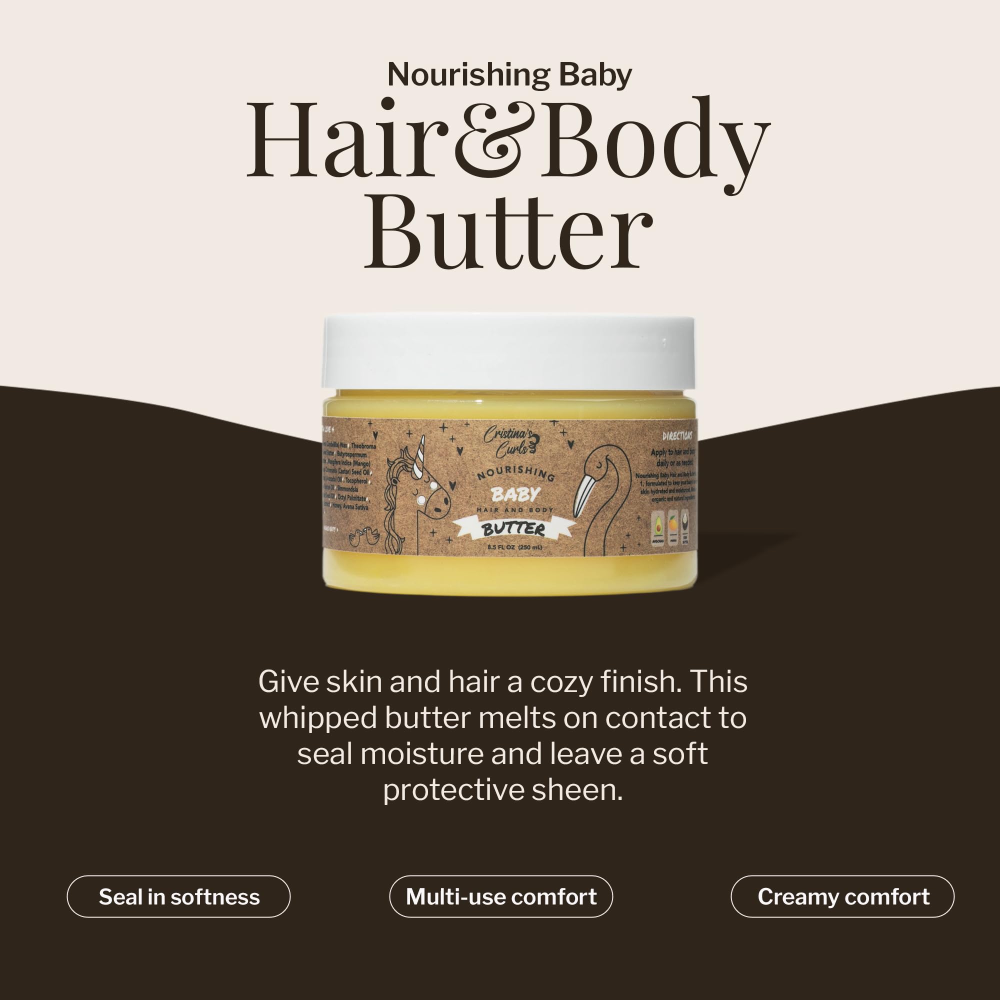 Cristina's Curls Nourishing Baby Butter spreads smoothly for soft skin.