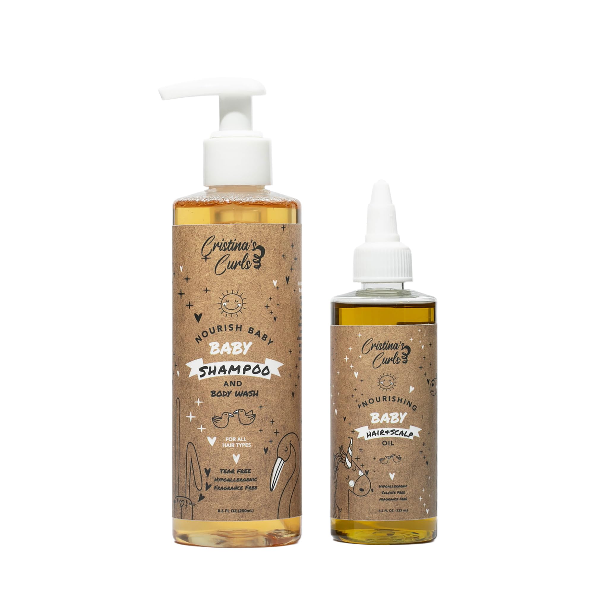 Cristina's Curls Nourishing Baby Shampoo bottle for gentle cleansing of delicate skin.