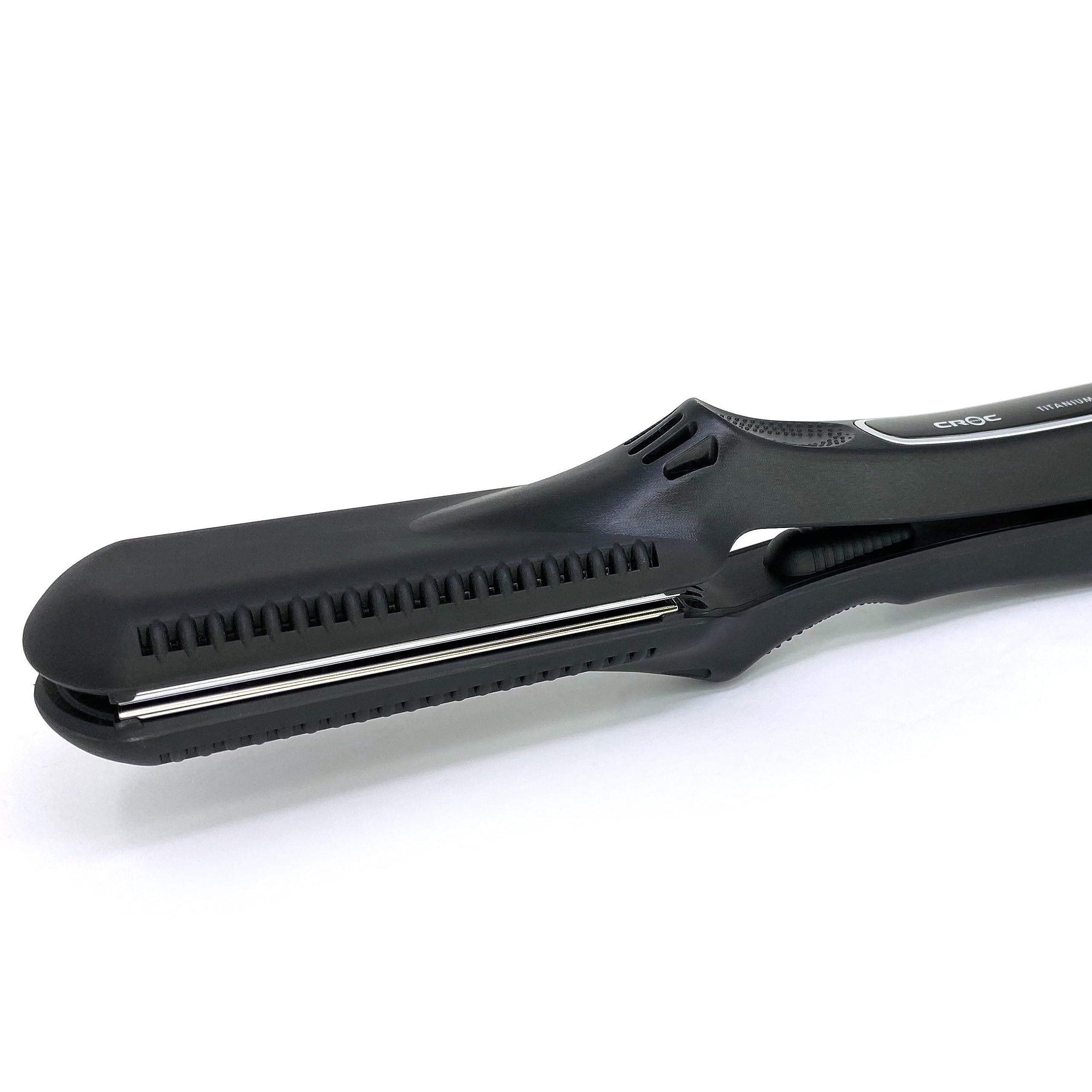 Ergonomic design and cool tip of the CROC flat iron for comfortable styling