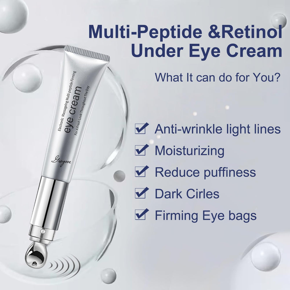 Crogooe electric massage eye cream head demonstrates soothing micro-massage benefits
