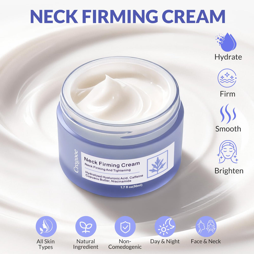 Crogooe neck firming cream texture swatch highlighting lightweight, non-greasy feel.