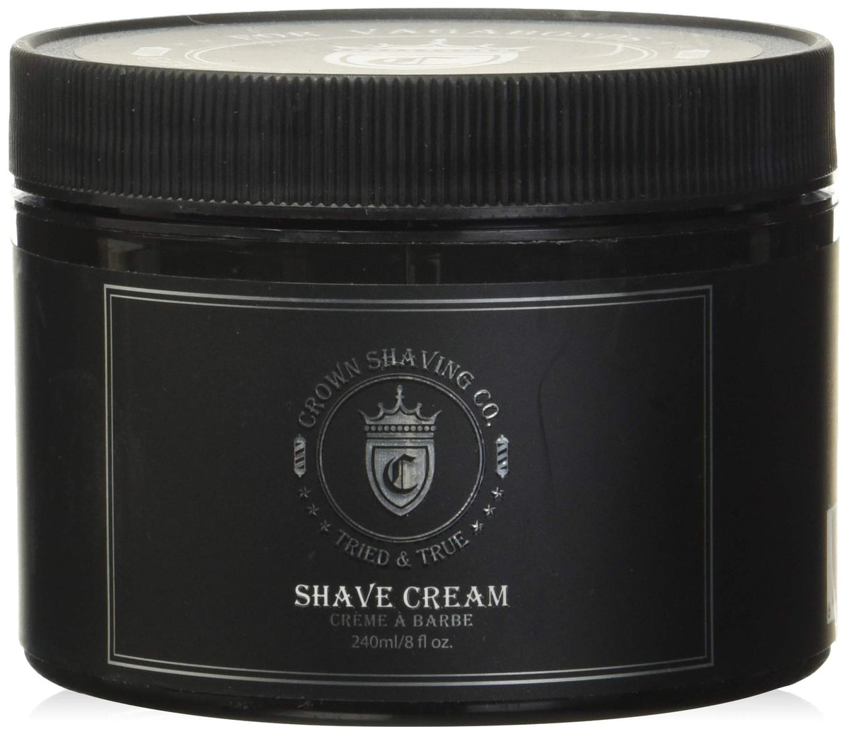 Crown Shaving Company shave cream bottle with eucalyptus-spearmint for a refreshing shave