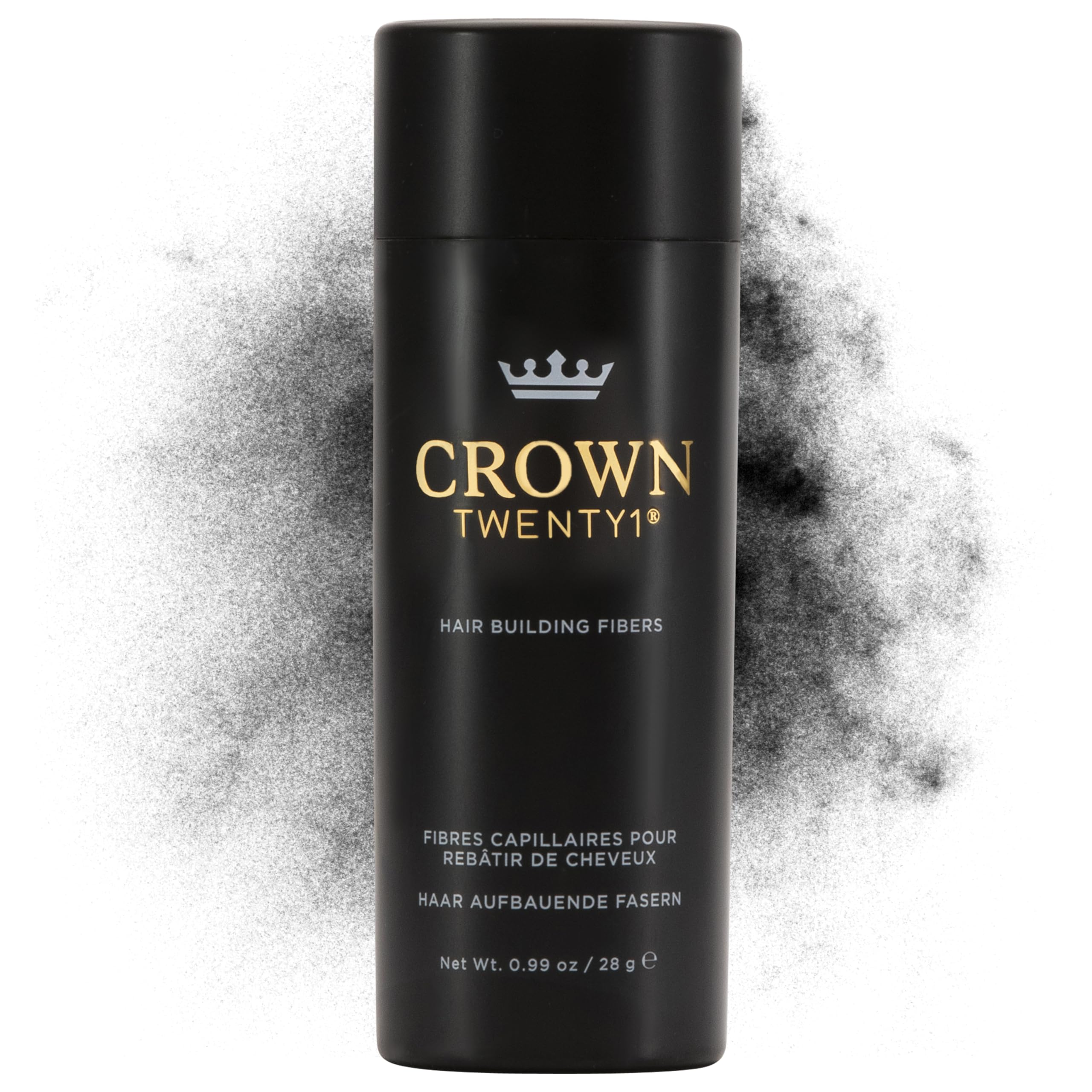 CROWN TWENTY1 Hair Building Fibers 28g bottle showing instant coverage for thinning hair