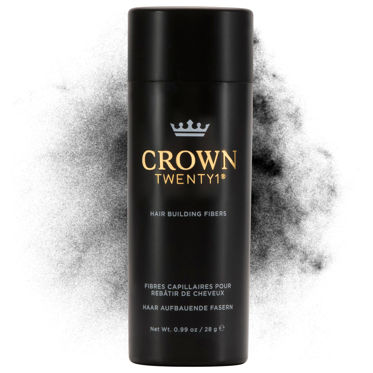 CROWN TWENTY1 Hair Building Fibers 28g bottle showing instant coverage for thinning hair
