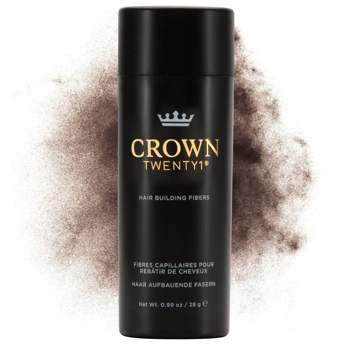 CROWN TWENTY1 hair fibers in dark brown deliver instant coverage for thinning areas