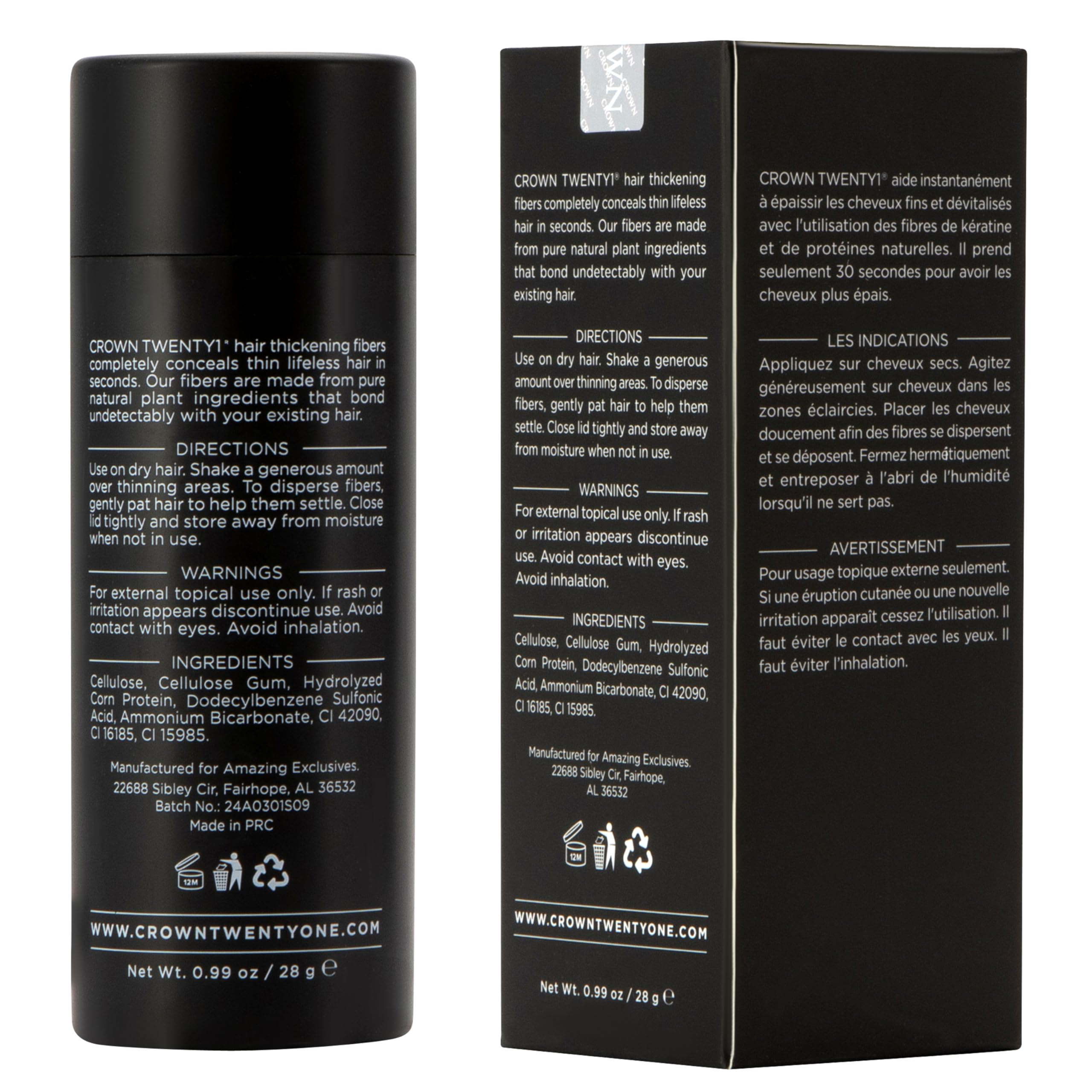 CROWN Twenty1 Hair Fibers rinse out easily with shampoo