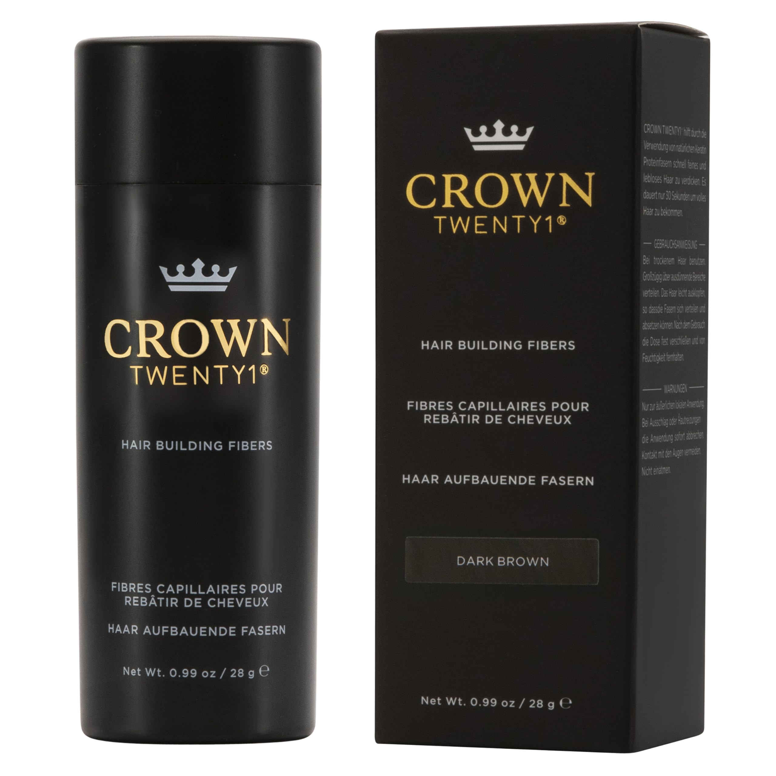CROWN TWENTY1 keratin hair fibers pack 28g for portable, quick concealing on the go