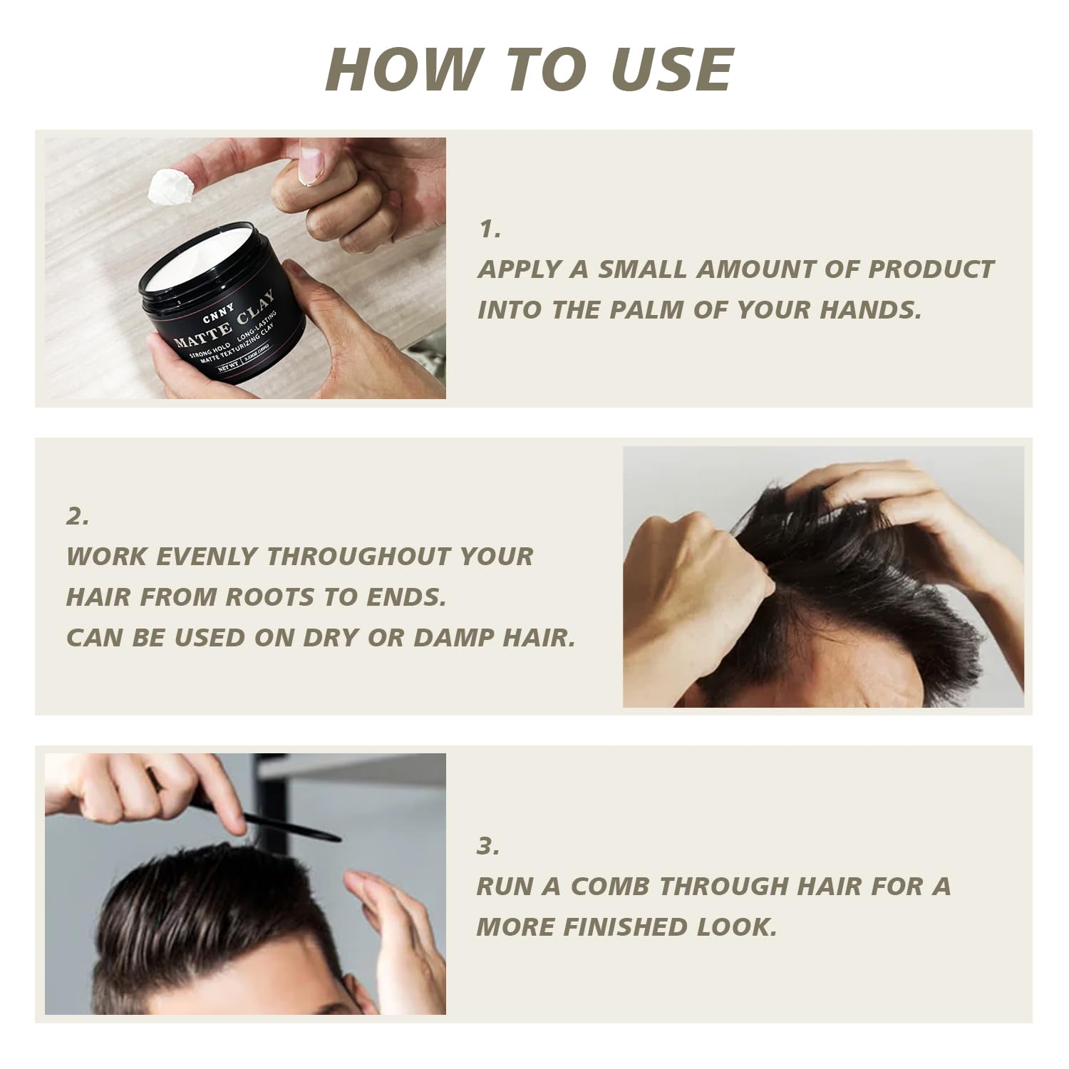 Crownnaturally hair clay applying hands demonstrating easy, controlled styling.