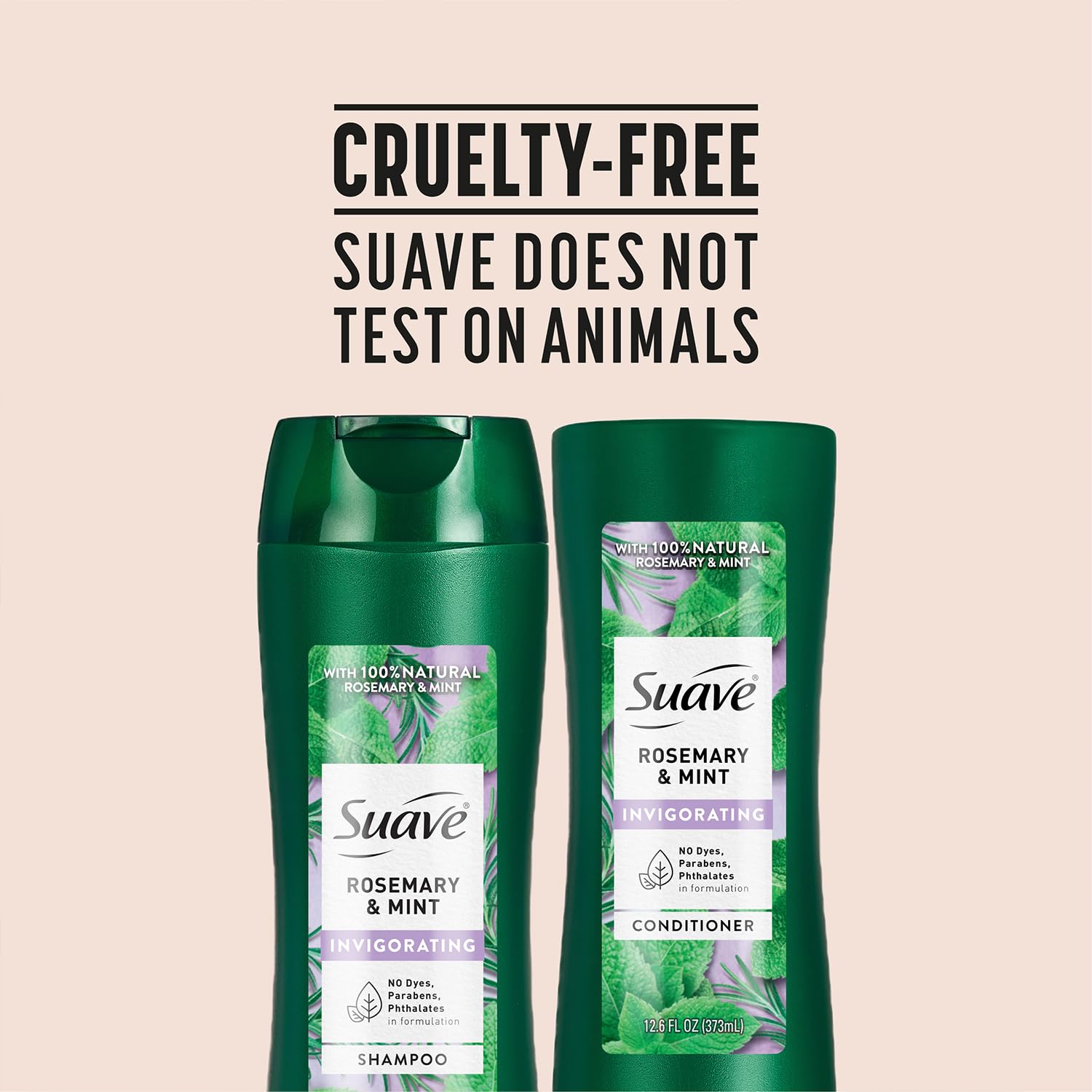Suave cruelty-free packaging with PETA logo.