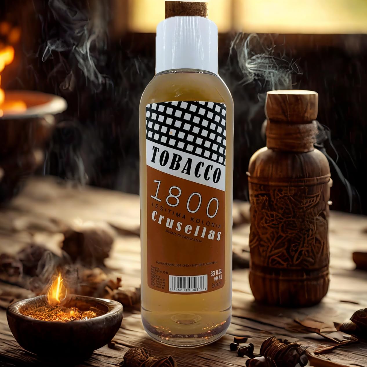 Crusellas Legitima 1800 Tobacco Splash bottle top highlights premium design for mood.