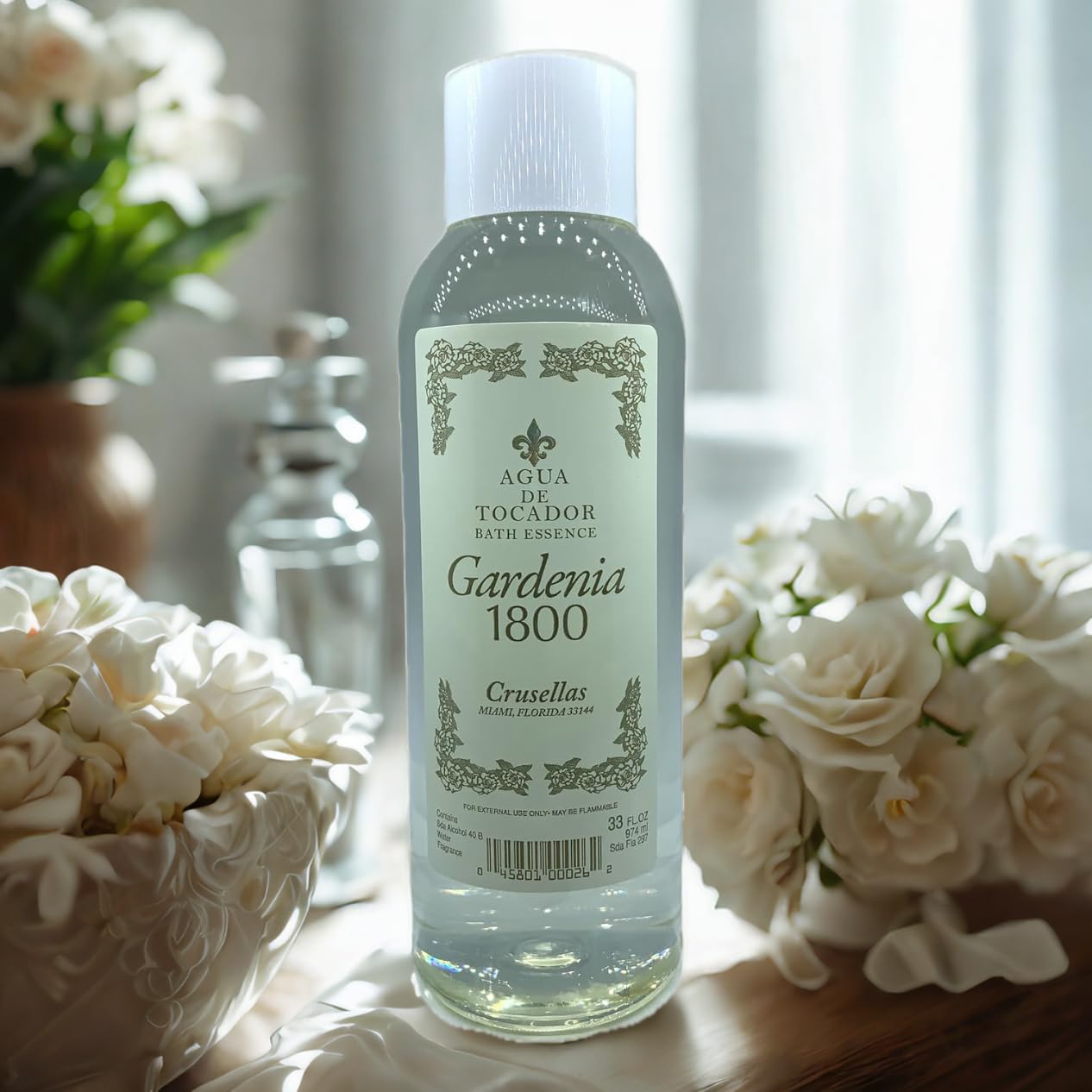 Crusellas 1800 Gardenia Splash label close-up, showcasing authentic USA-made quality.