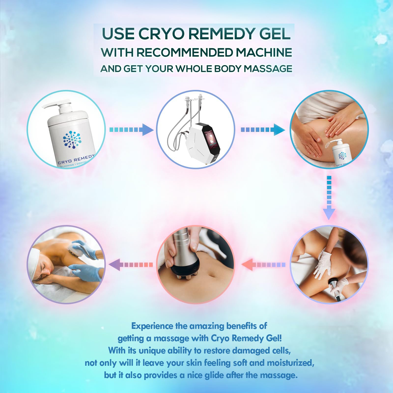 Cryo Remedy conductive gel gliding demonstrates smooth skin contact during use.